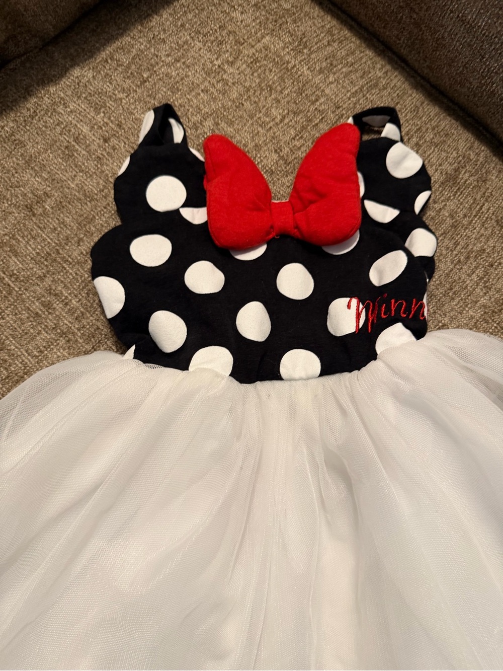Disney Junior Minnie Black & White Polka Dot Tulle Costume Dress with Red Bow